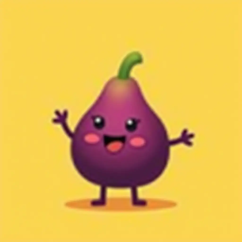 purple fig fruit dancing and smiling + solid yellow background + pixel art style + animated GIF