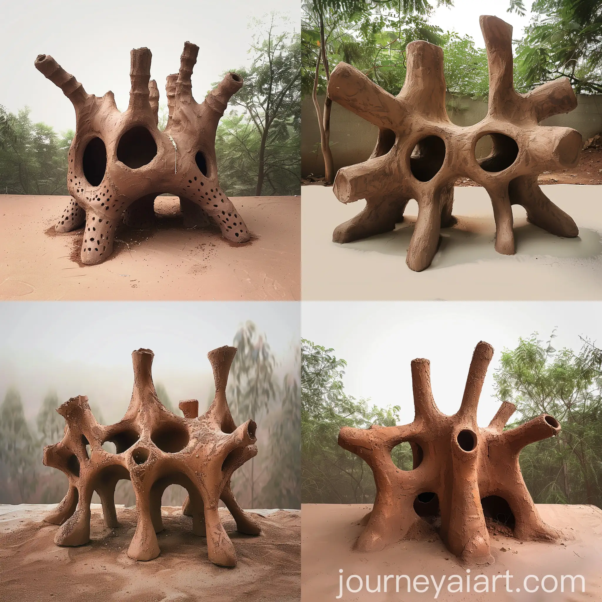 Silkworms-Creating-Cocoons-on-Architectural-Clay-Structure-with-Natural-Surroundings