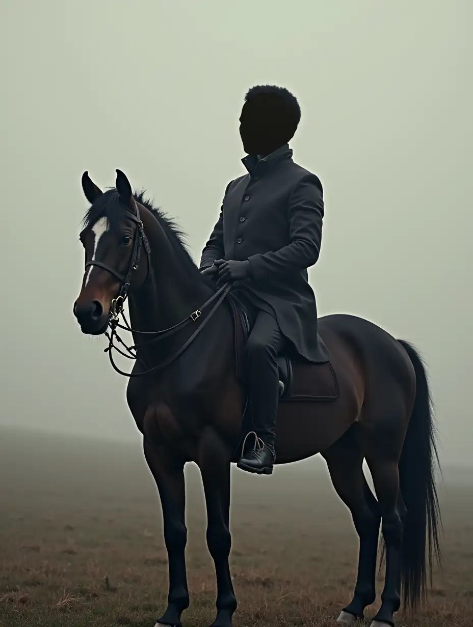 a horseman without a head, an empty place instead of a head, riding a black horse