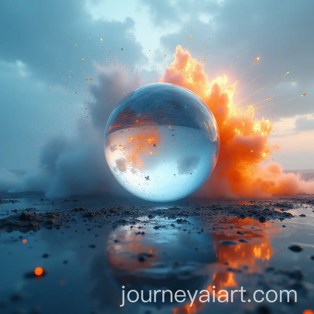 AI-Art-Prompt-ExpansionExplosive-Impact-with-Transparent-Sphere-in-a-Dynamic-Background-of-Blue-Orange-and-Black