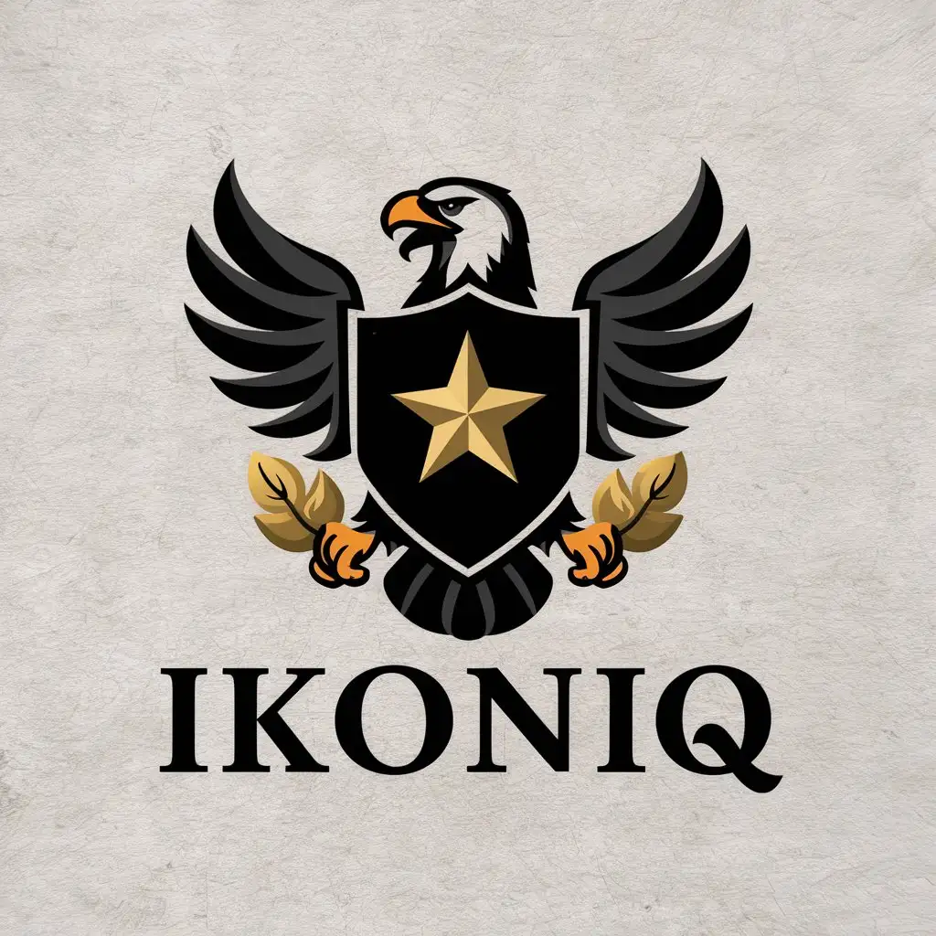 LOGO Design For Ikoniq Eagle with Shield and Gold Star on Clear Background