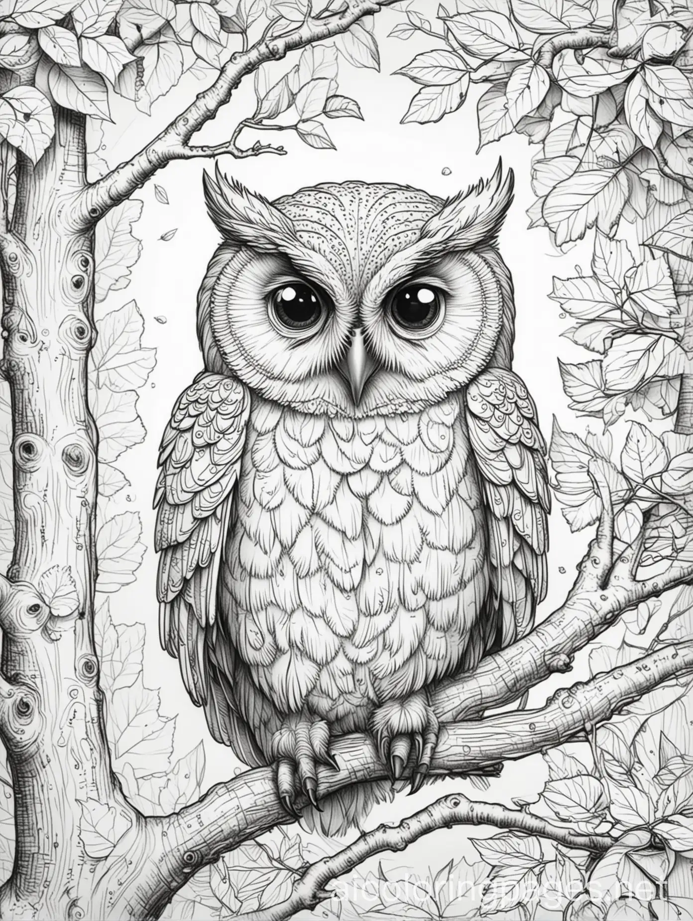 Charming-Owl-Nestled-in-an-Autumn-Tree-Coloring-Page