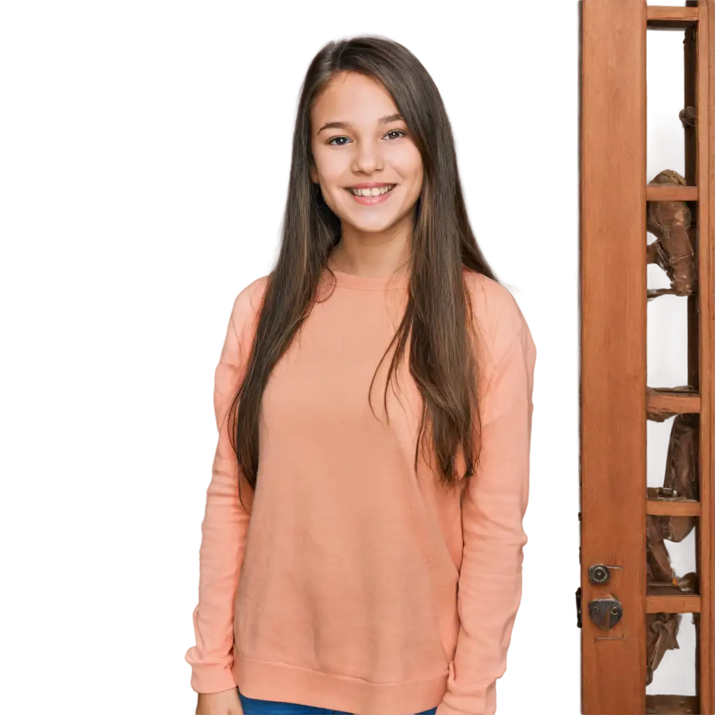 Smiling-Girl-PNG-Image-Standing-Near-a-House-HighQuality-Digital-Art-for-Diverse-Uses