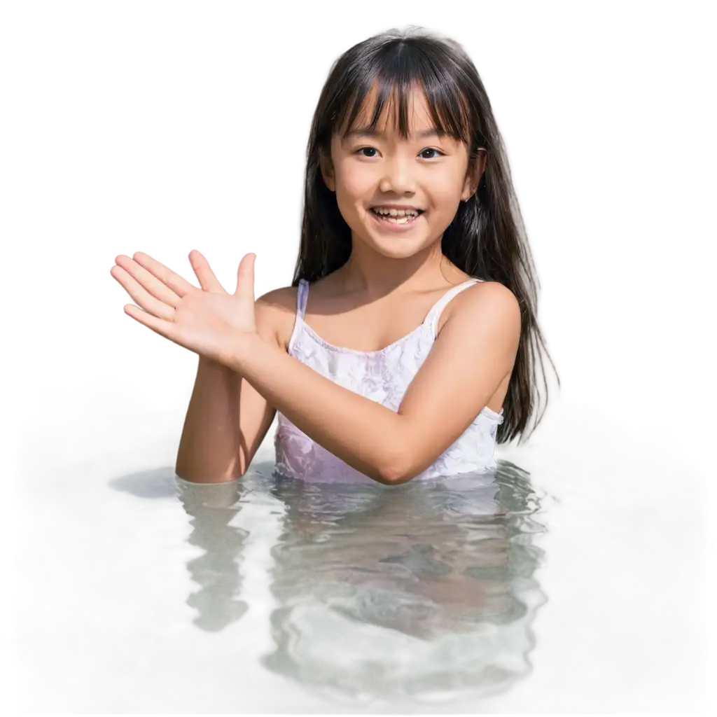 Cheerful-Asian-Girl-in-Sleeveless-Top-PNG-Image-Smiling-in-Sunshine-HalfBody-View-in-Water