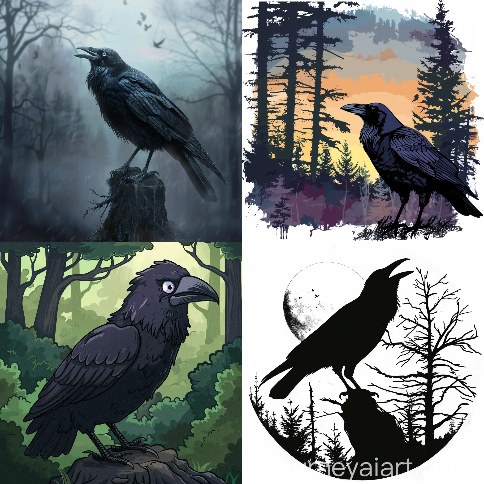 Crow-Caws-in-Forest-Clipart