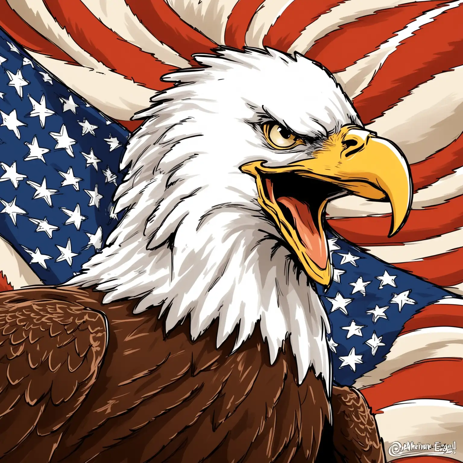 Cheerful Cartoon American Eagle Smiling