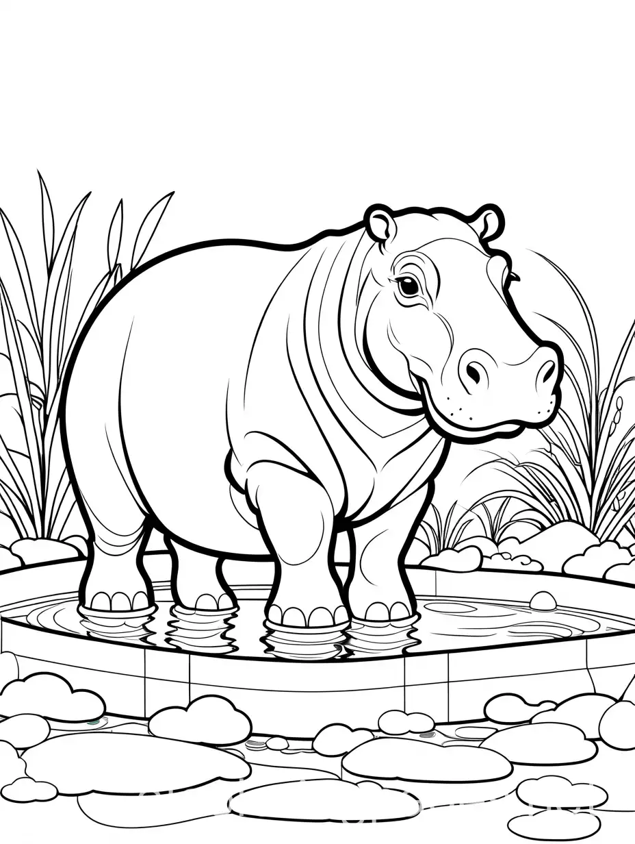 Pygmy-Hippo-Coloring-Page-with-Simple-Background