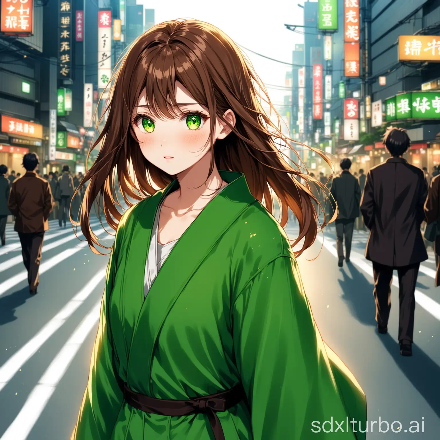 Here is a sad story about the character **Zoe** that revolves around the pain of loss and longing:nn---nn**Story Title: 'The Wind's Trace'**nnOn a windy day in the streets of Tokyo, **Zoe** was walking alone in the crowd. The bright lights were not  Zoe has green eyes and long brown hair like 