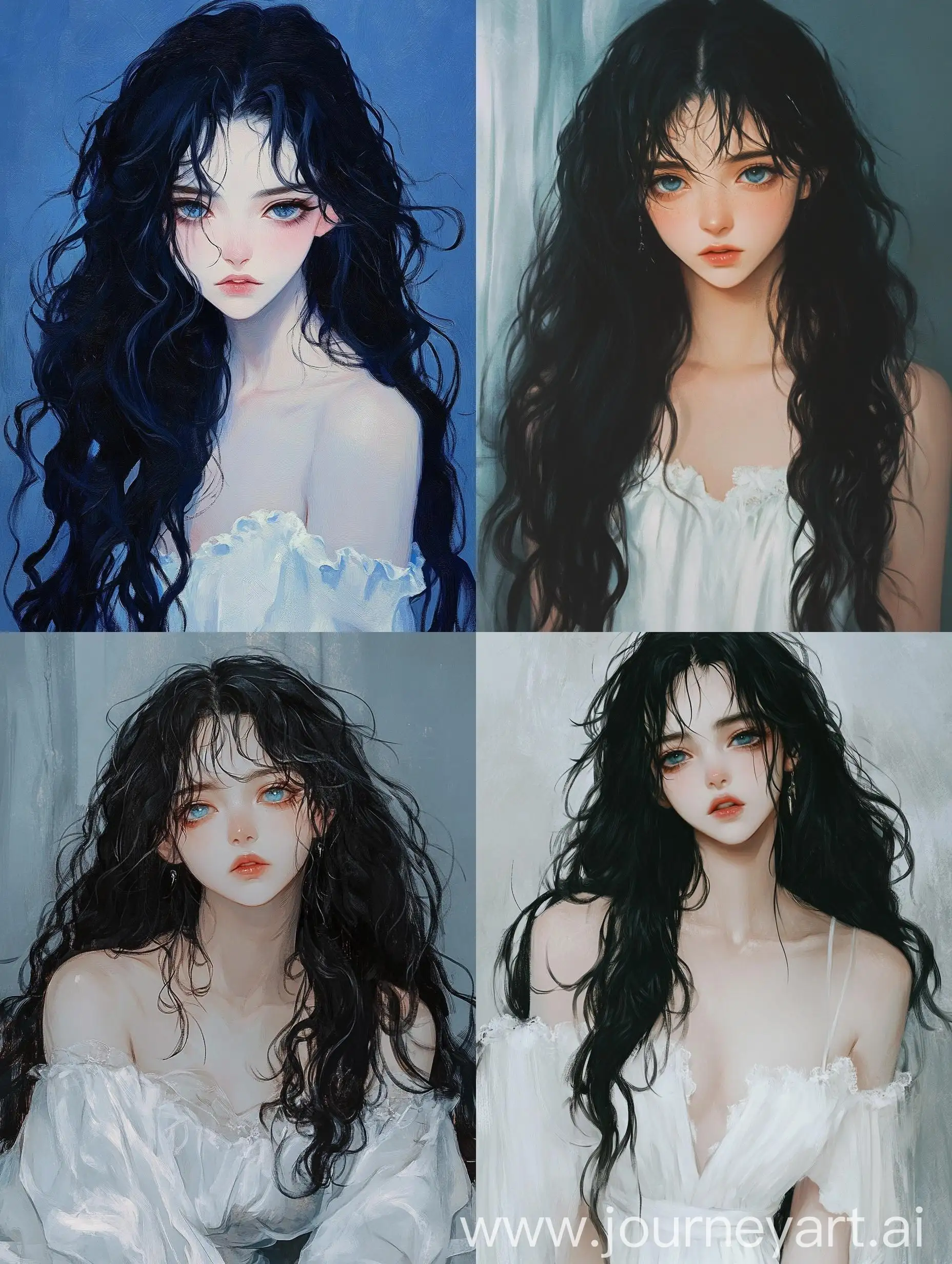 Ethereal-90s-AnimeInspired-Art-Enchanting-BlackHaired-Beauty-in-White-Dress