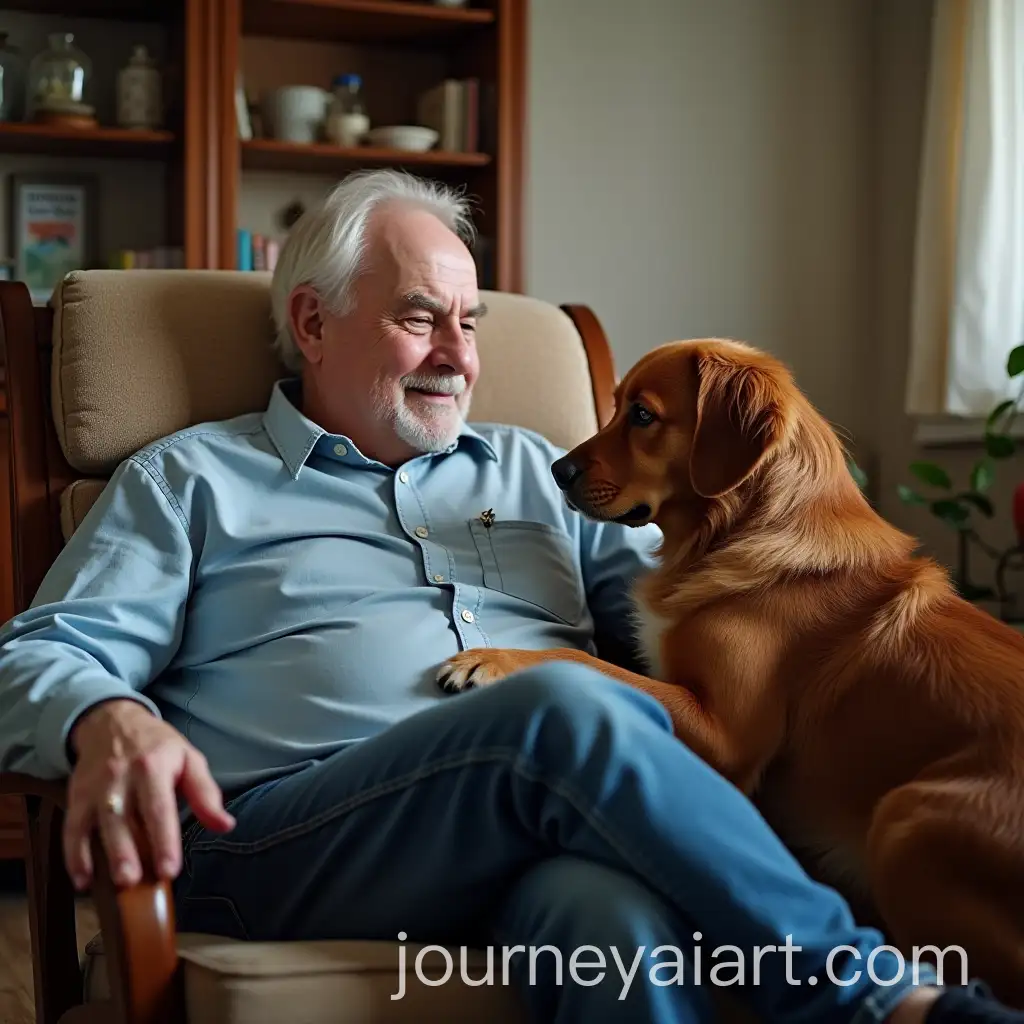 Old-Man-in-Rocking-Chair-with-Brown-MixedBreed-Dog-Looking-Lovingly