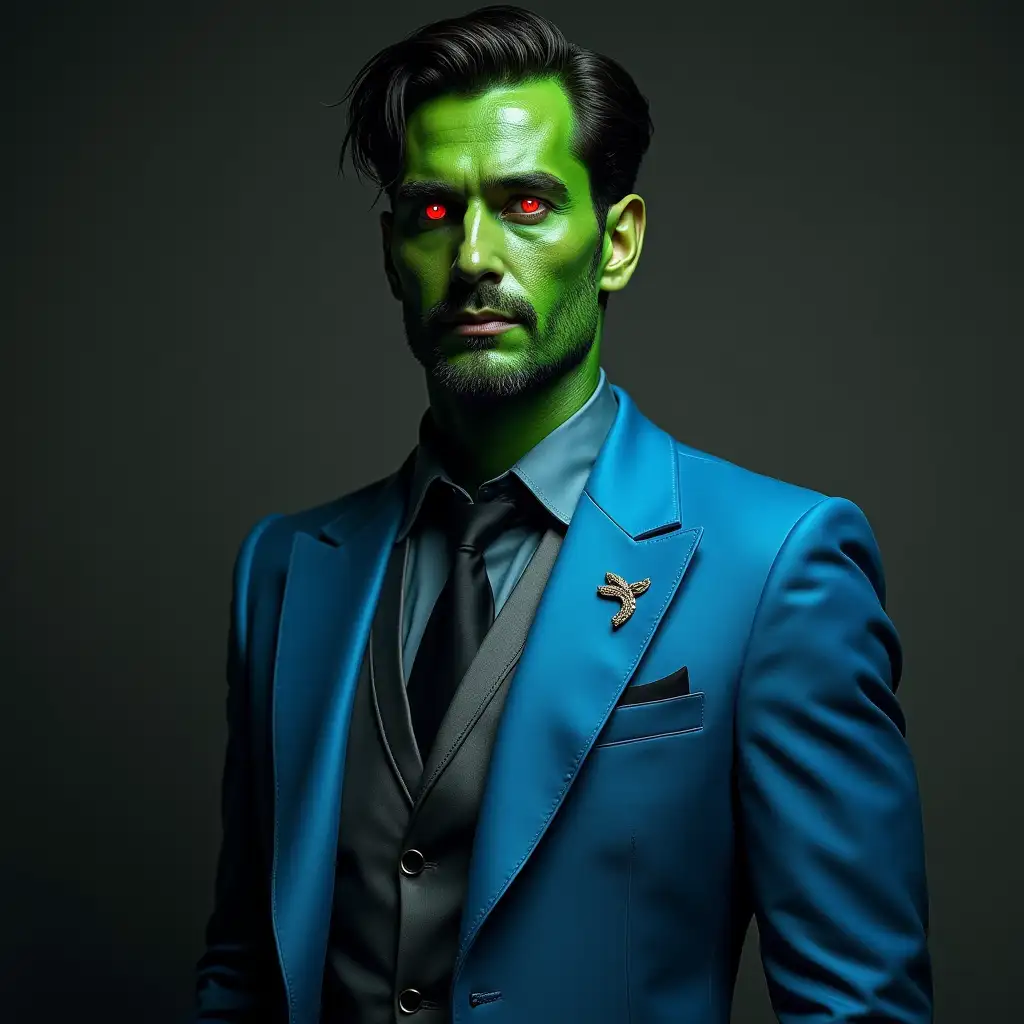 Elegant-Futuristic-Man-with-Green-Skin-and-Red-Eyes-in-Blue-Suit
