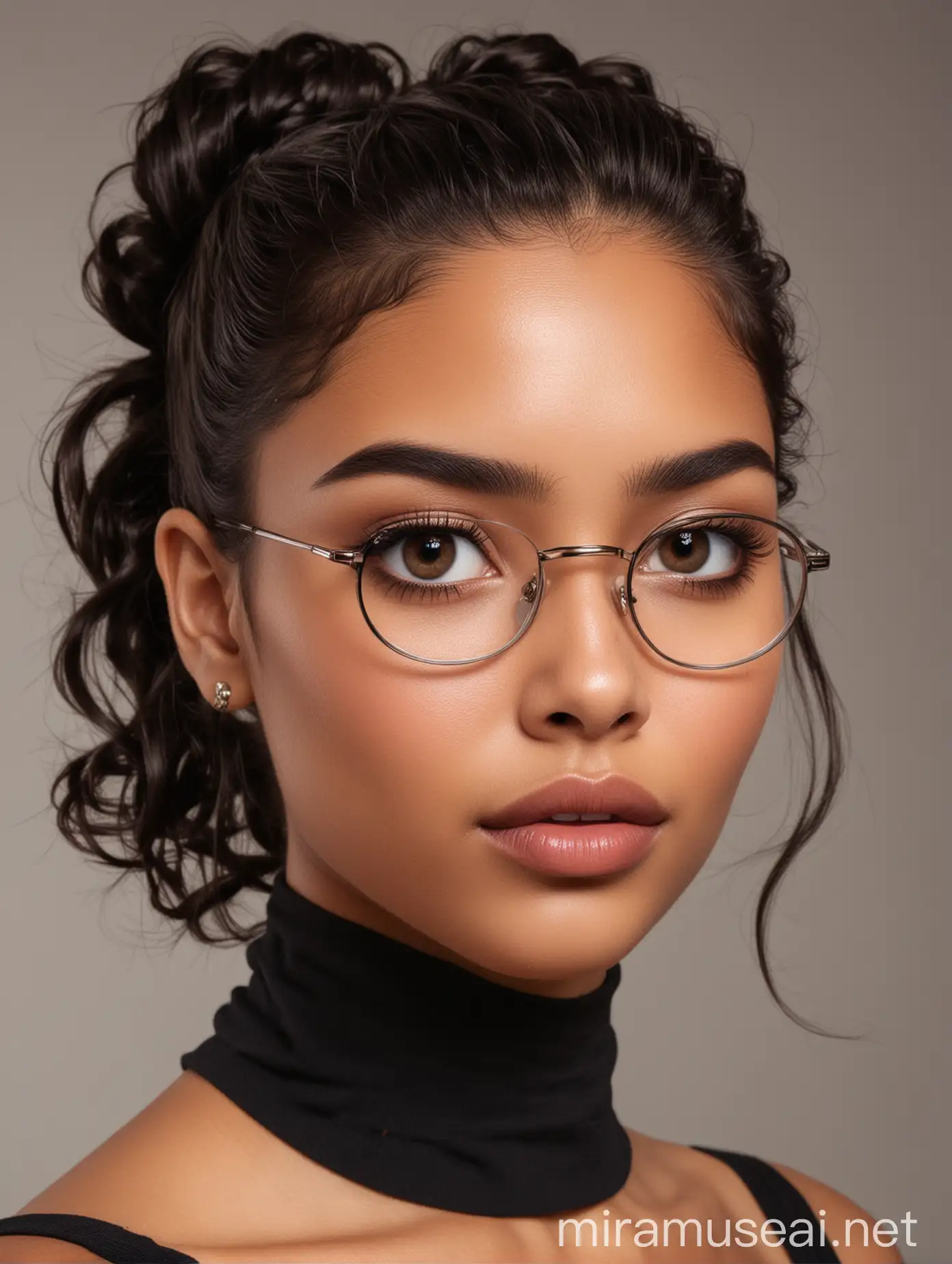 Girl with Dark Brown Skin Wearing Transparent Framed Glasses