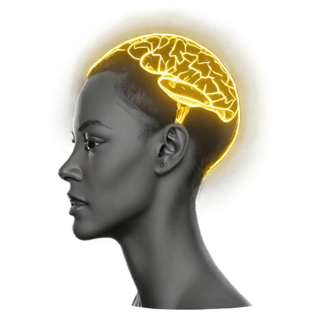 Black-Human-Head-PNG-with-Highlighted-Yellow-Sparkling-Brain-HighQuality-Image-Format-for-Design-Use