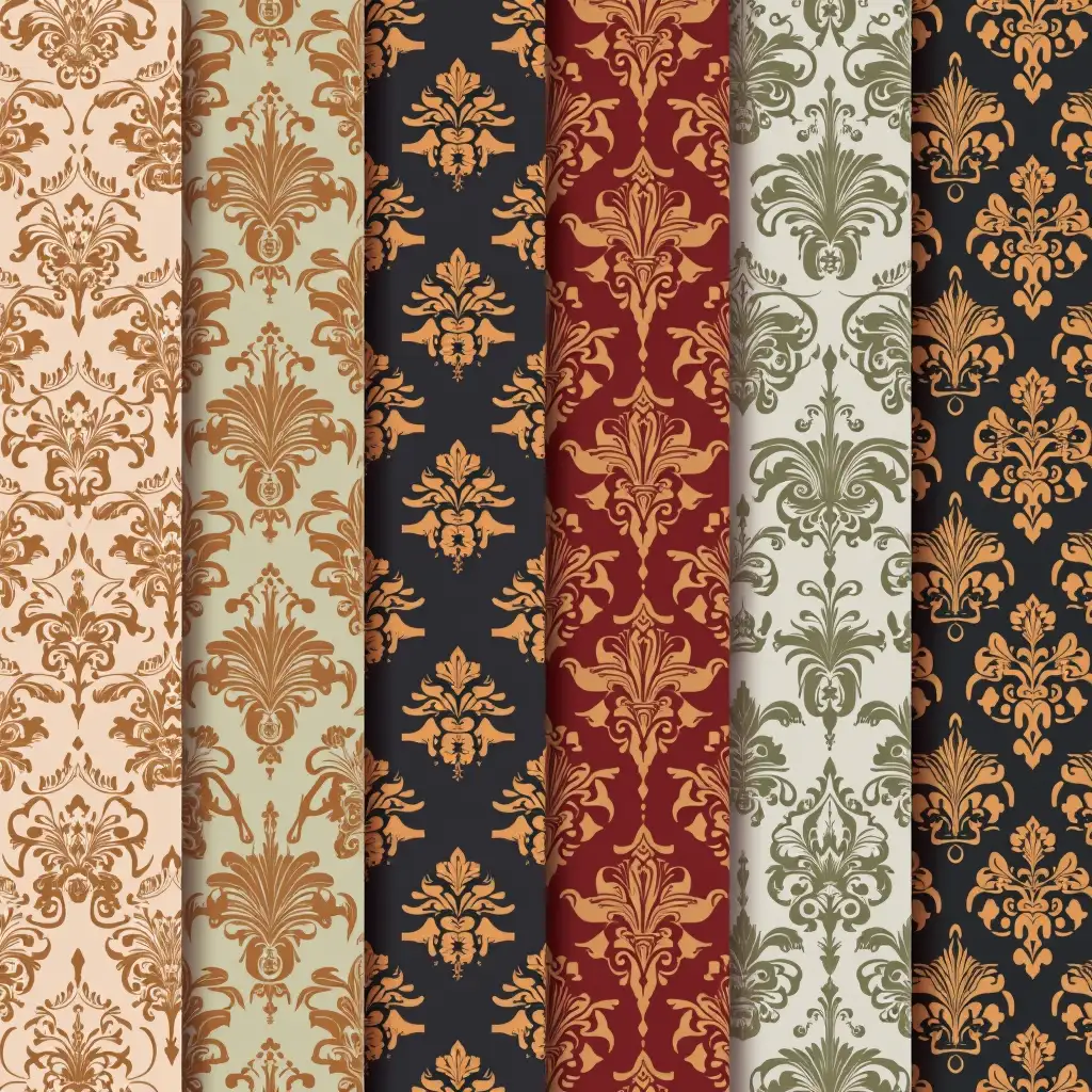 Luxurious Damask Patterns in Rich Colors and Ornate Designs