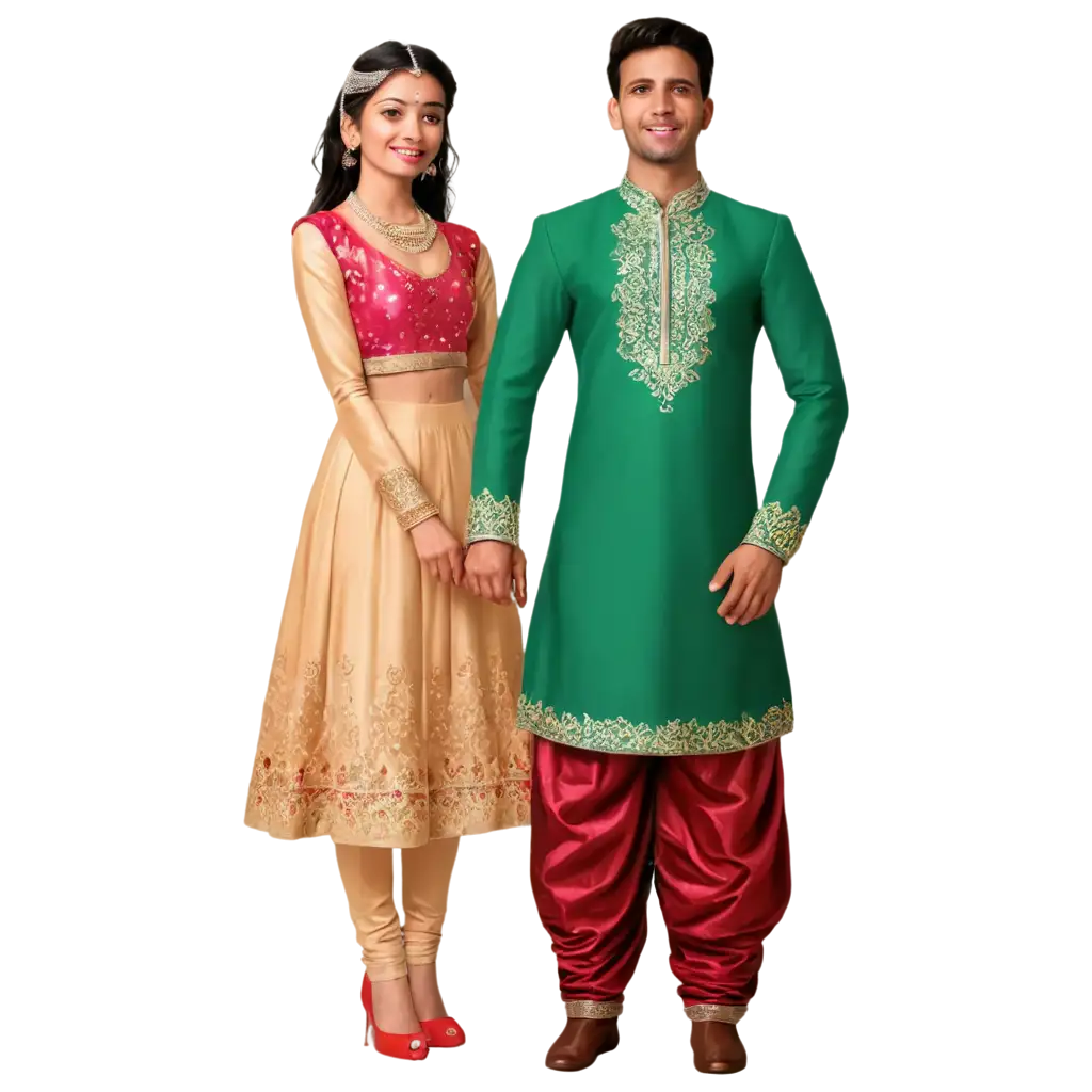 Indian-Wedding-Couple-Standing-Wearing-Sherwani-and-Lehenga-PNG-HighQuality-Vector-and-Transparent-Image