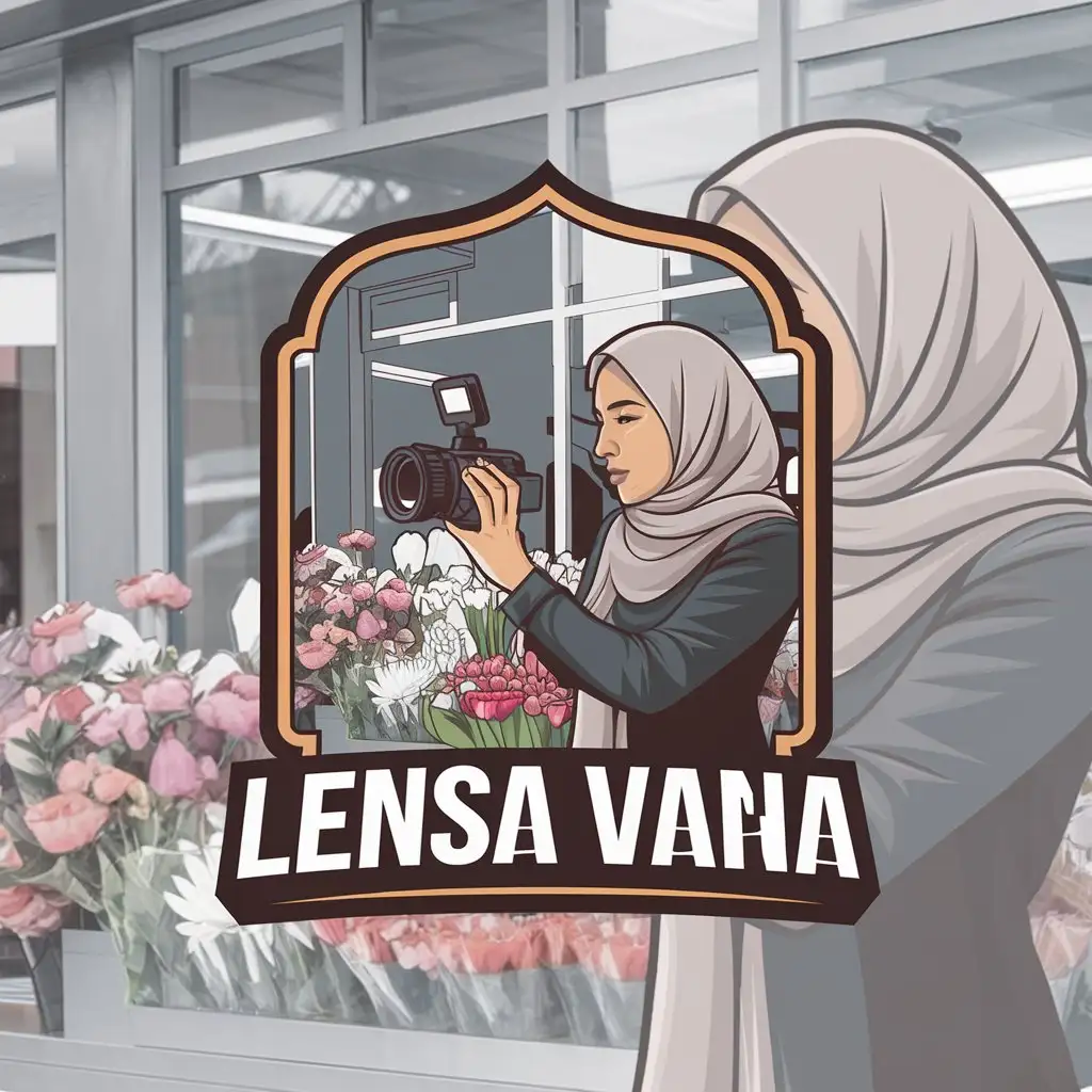 LOGO-Design-for-Lensa-Vana-HijabWearing-Woman-Filming-Flowers-with-Phone-Camera