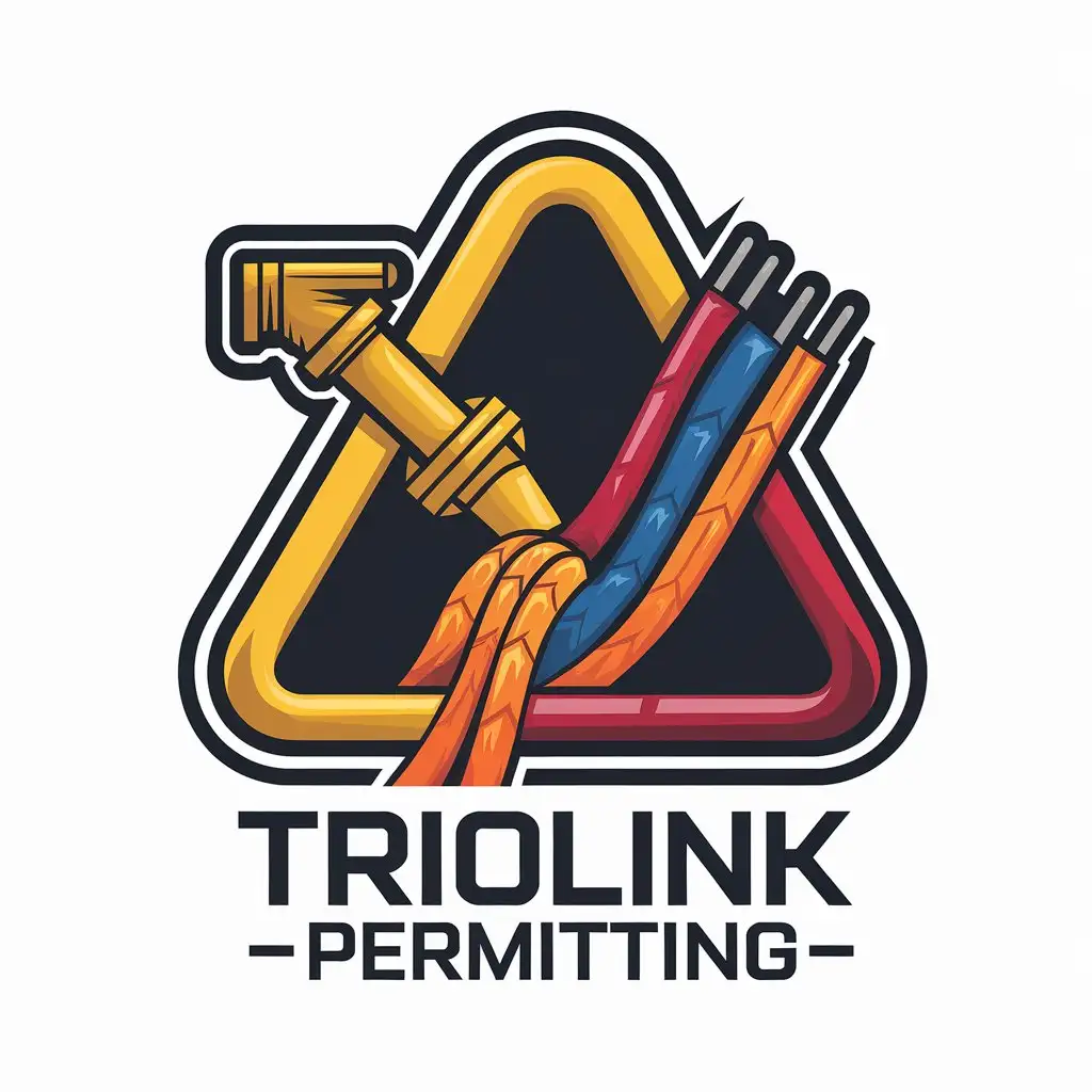 LOGO Design for TrioLink Permitting Yellow Red Orange TechInspired Fiber Electric Gas Symbolism