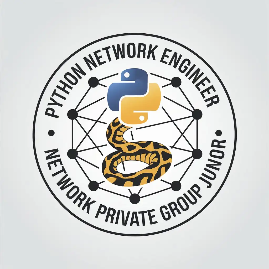 a vector logo design,with the text "Python, Network engineer, Network, private group, junior", main symbol:Python Network,Moderate,be used in Internet industry,clear background