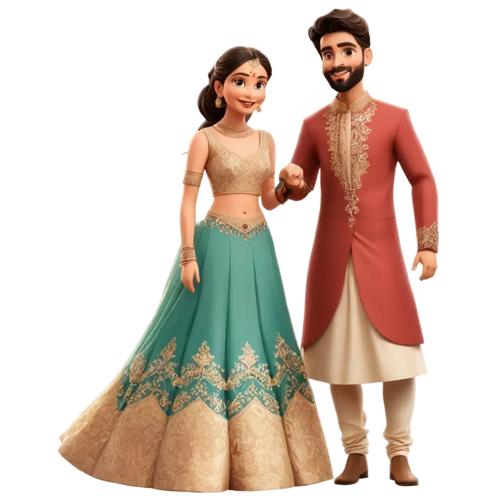 Animated-PNG-of-Bride-in-Lehenga-and-Groom-in-Sherwani-for-Wedding-Designs