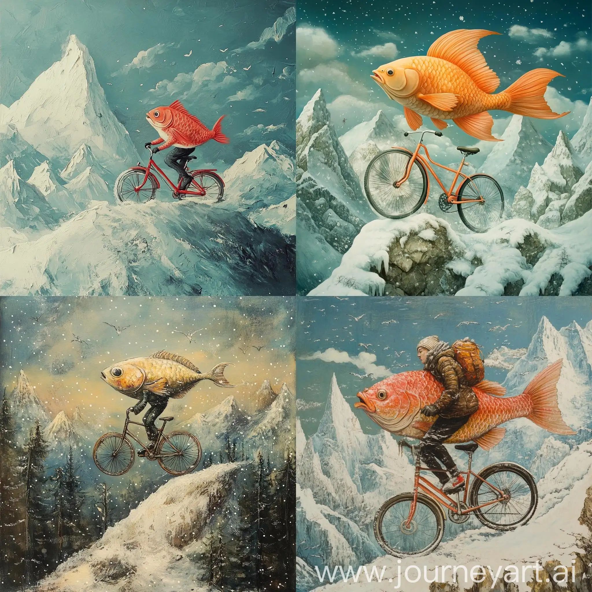 Fish-Riding-Bicycle-Up-Winter-Mountain