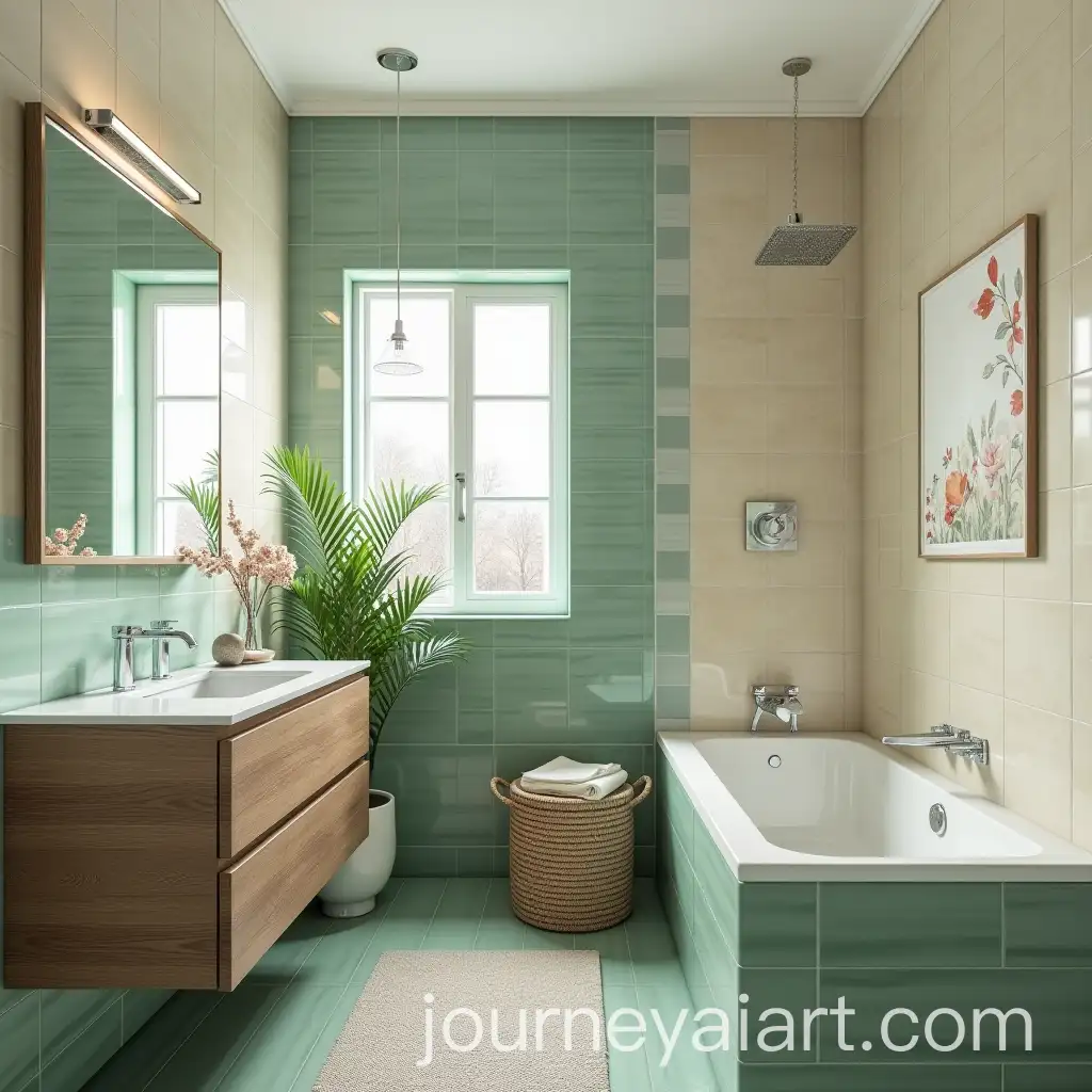 Modern-Bathroom-Design-with-Green-and-Cream-Tiles-and-Dark-Wood-Textures