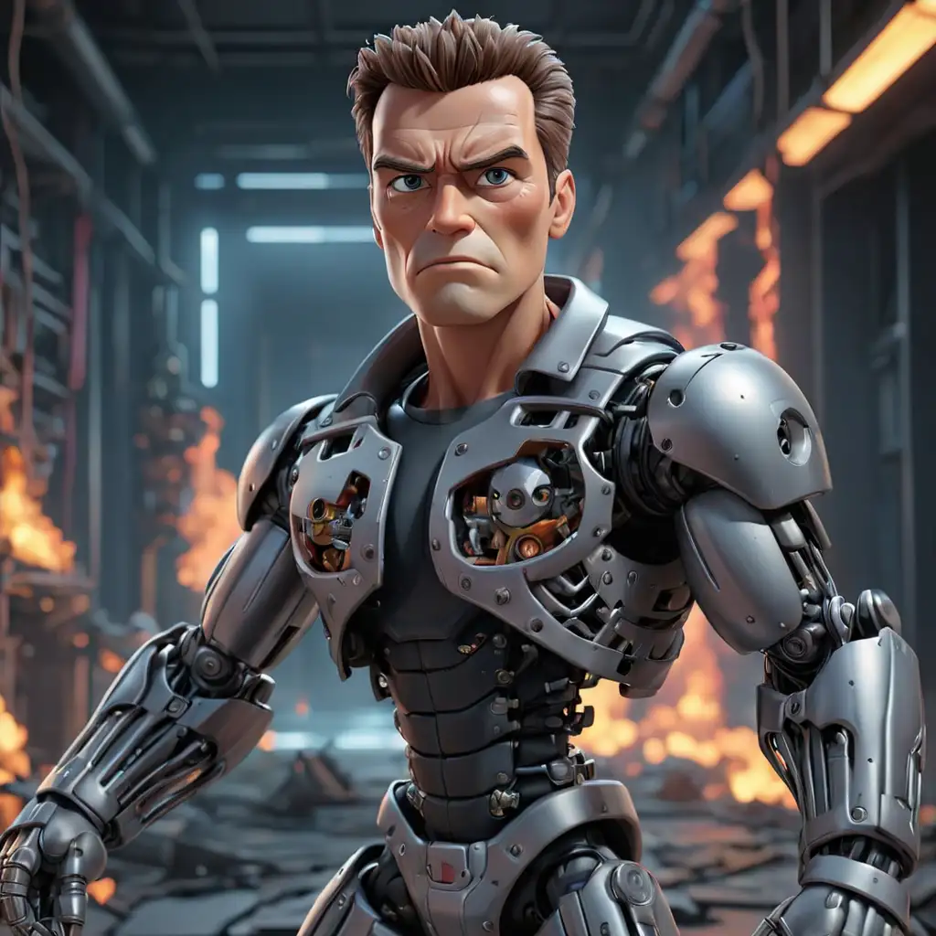 Cartoon-Terminator-in-a-3D-Computer-Game