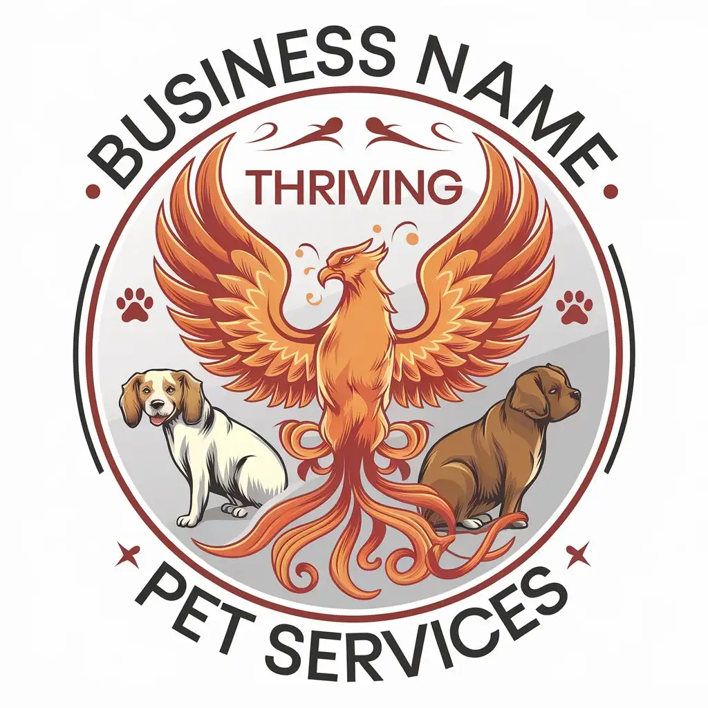 Logo Design for Thriving Pet Services Phoenix Wings Surrounding Pets