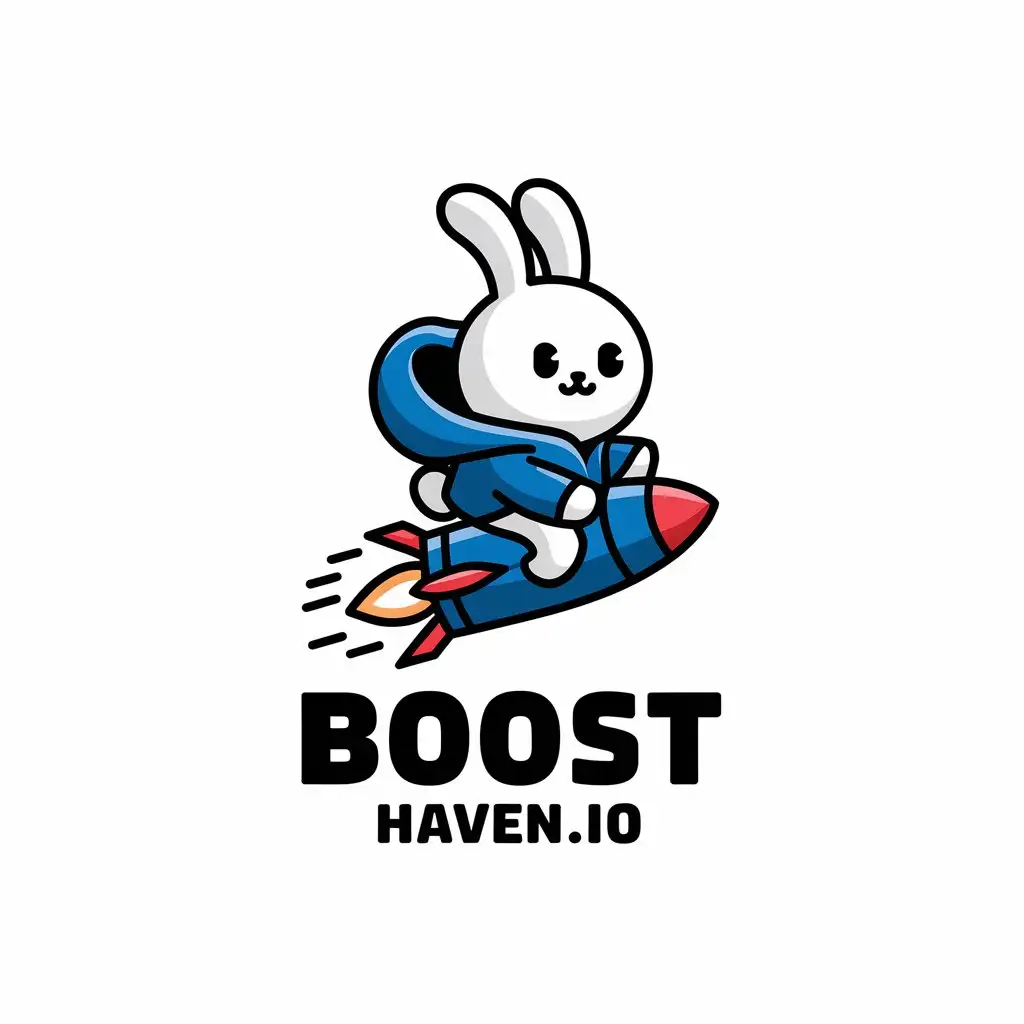 LOGO Design for BOOST HAVENIO Minimalistic Bunny in Cobalt Blue Hoodie Riding a Rocket