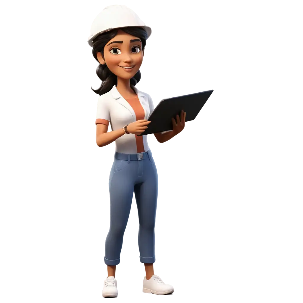 an animated  indian  female Engineer Wearing White Helmet of BHEL