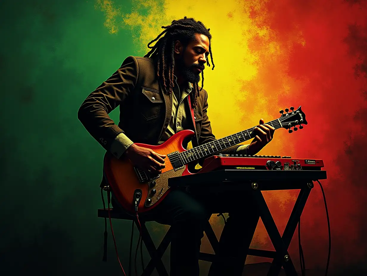 Create a good technology wallpaper for PC, incorporate reggae