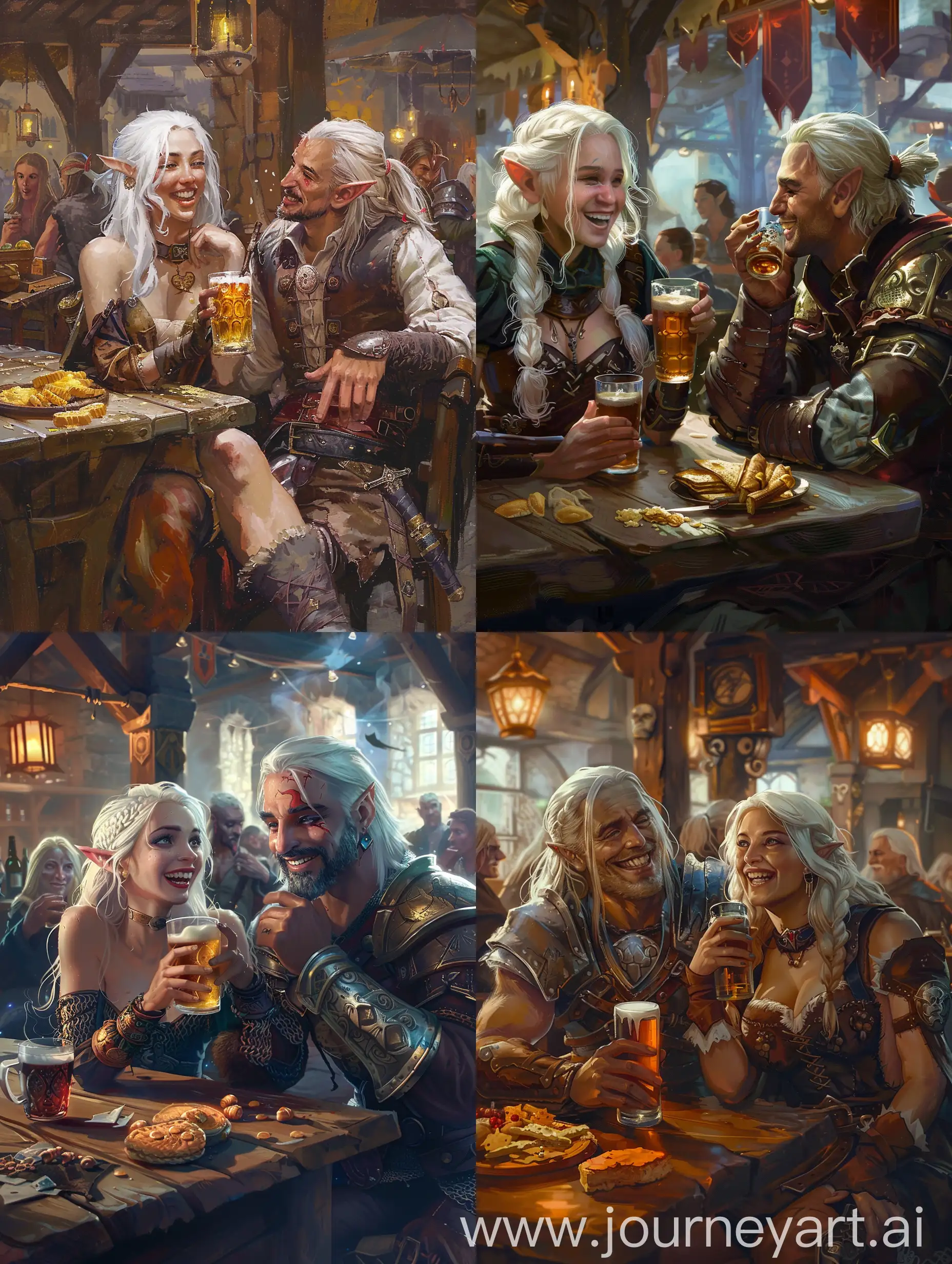 Cozy-Fantasy-Tavern-Scene-Elf-Girl-and-Warrior-Man-Enjoying-Beer-and-Laughter