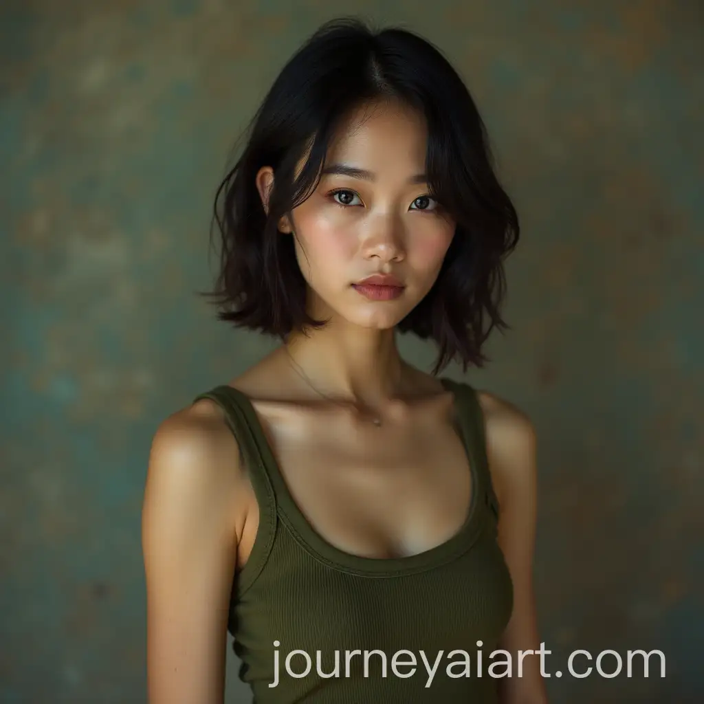 Surreal-Portrait-of-a-Beautiful-Young-Asian-Woman-in-Green-Army-Tank-Top