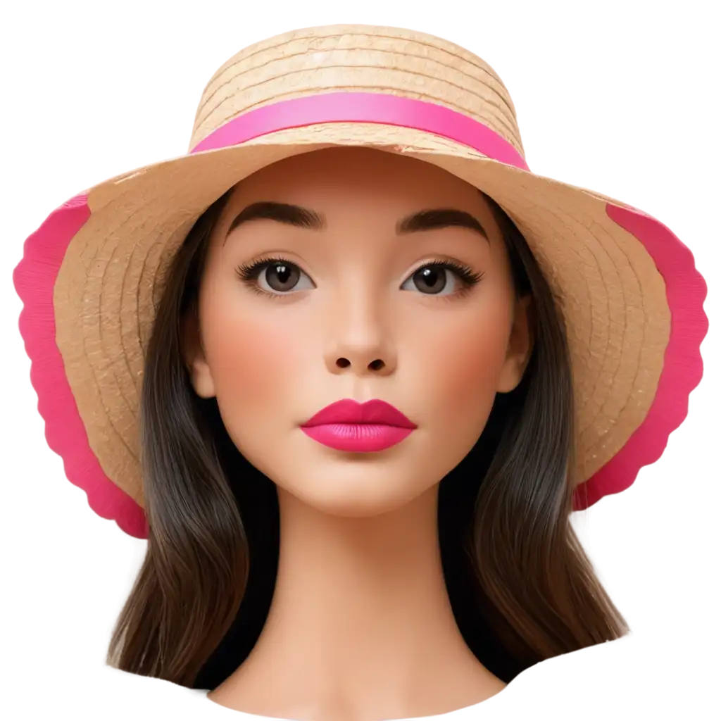 Create-Equine-Animal-with-Lipstick-on-Mouth-in-3D-PNG-Straw-Hat-with-Pink-Ribbon