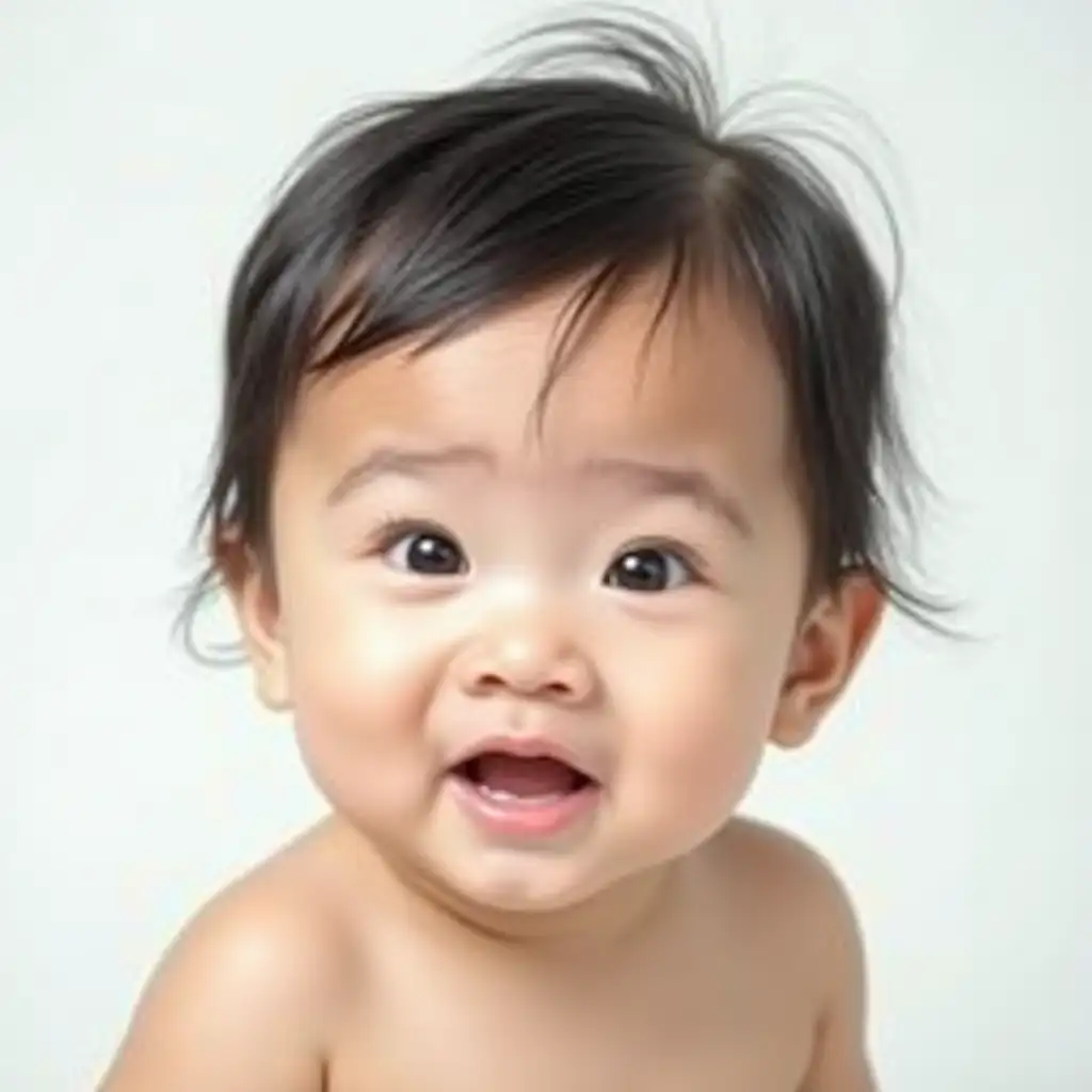 Asian toddler with 'agree' expression, transparent backgroud