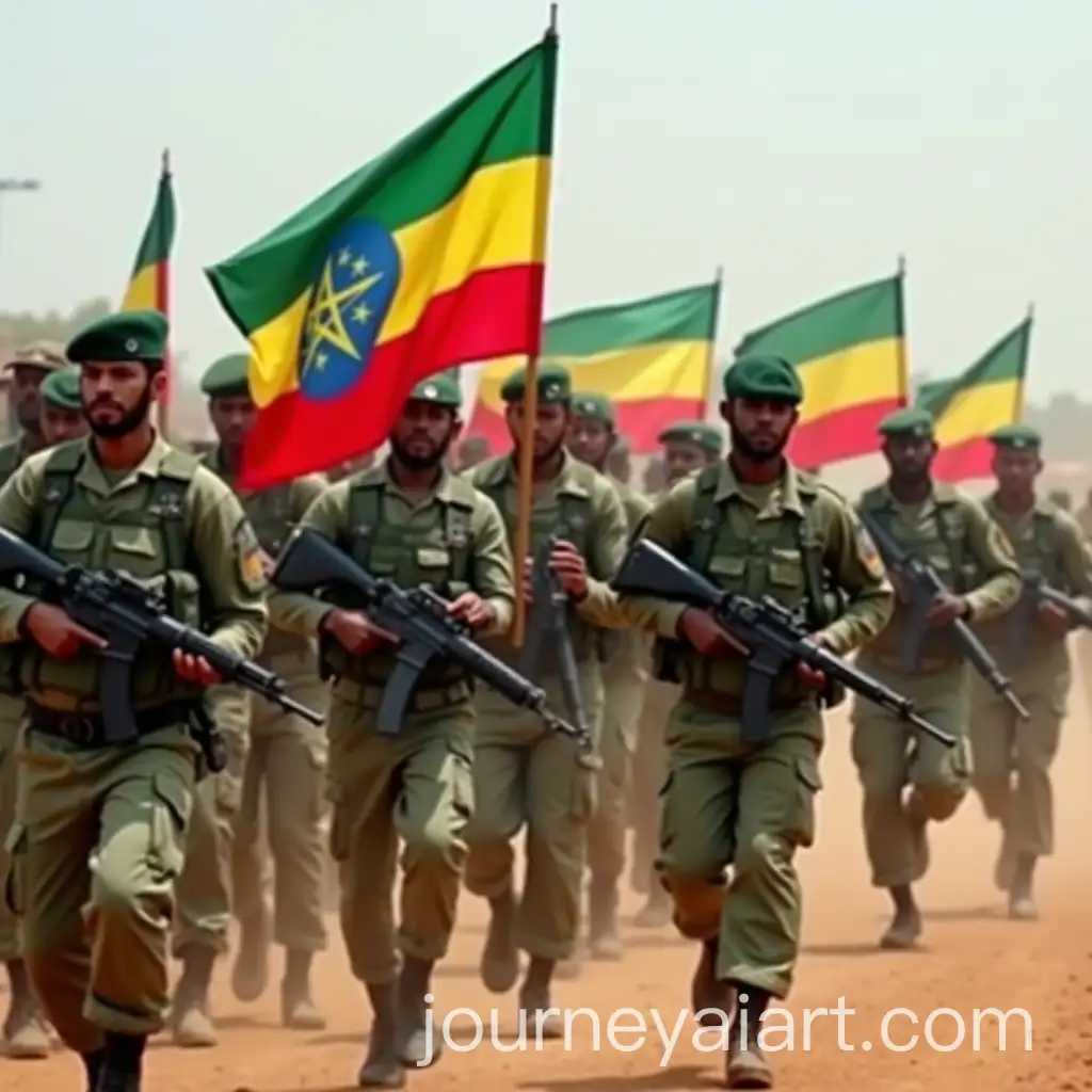 Ethiopian-Defense-Forces-and-Fano-Forces-in-HighSpeed-Charge-with-National-Flags