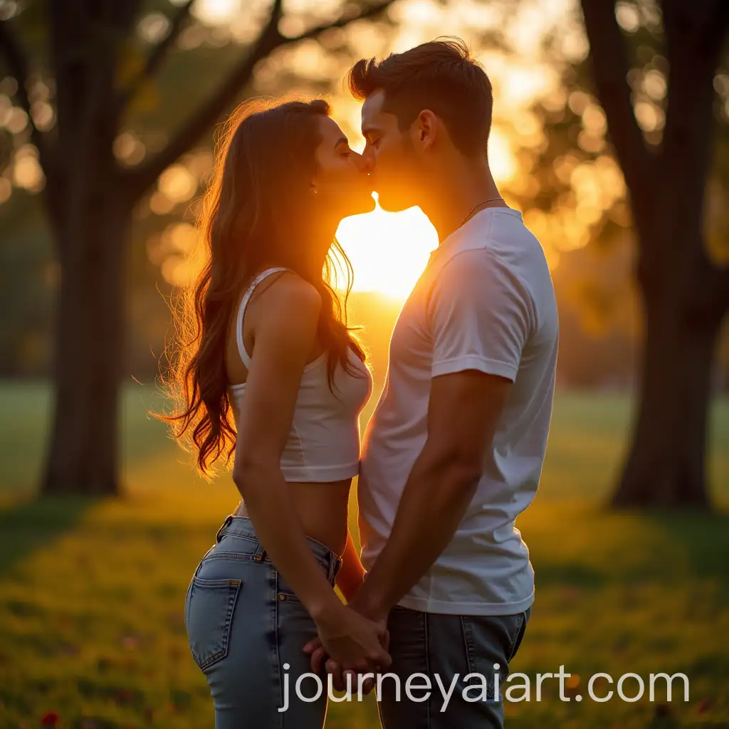 Couple-Kissing-in-a-Park-Setting