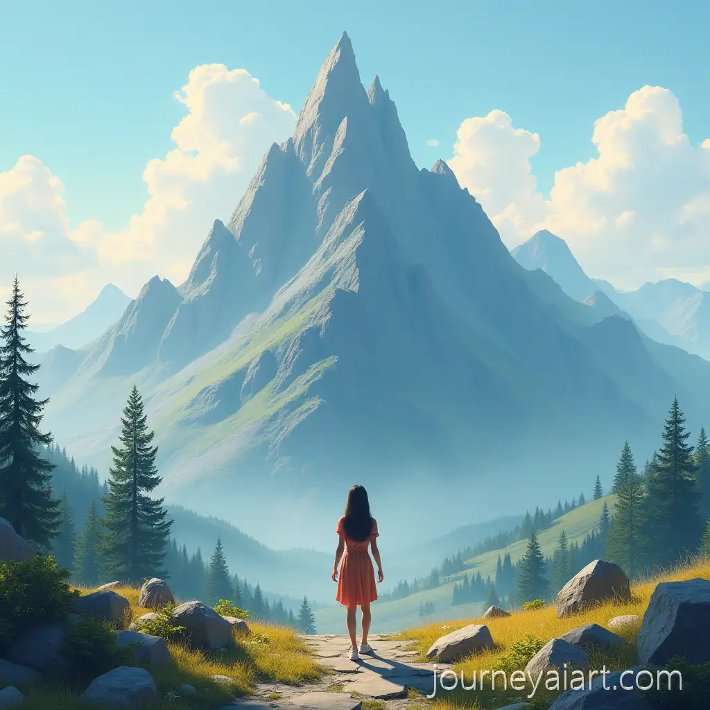 Young-Girl-Standing-by-Majestic-FourSided-Mountain-in-Serene-Landscape