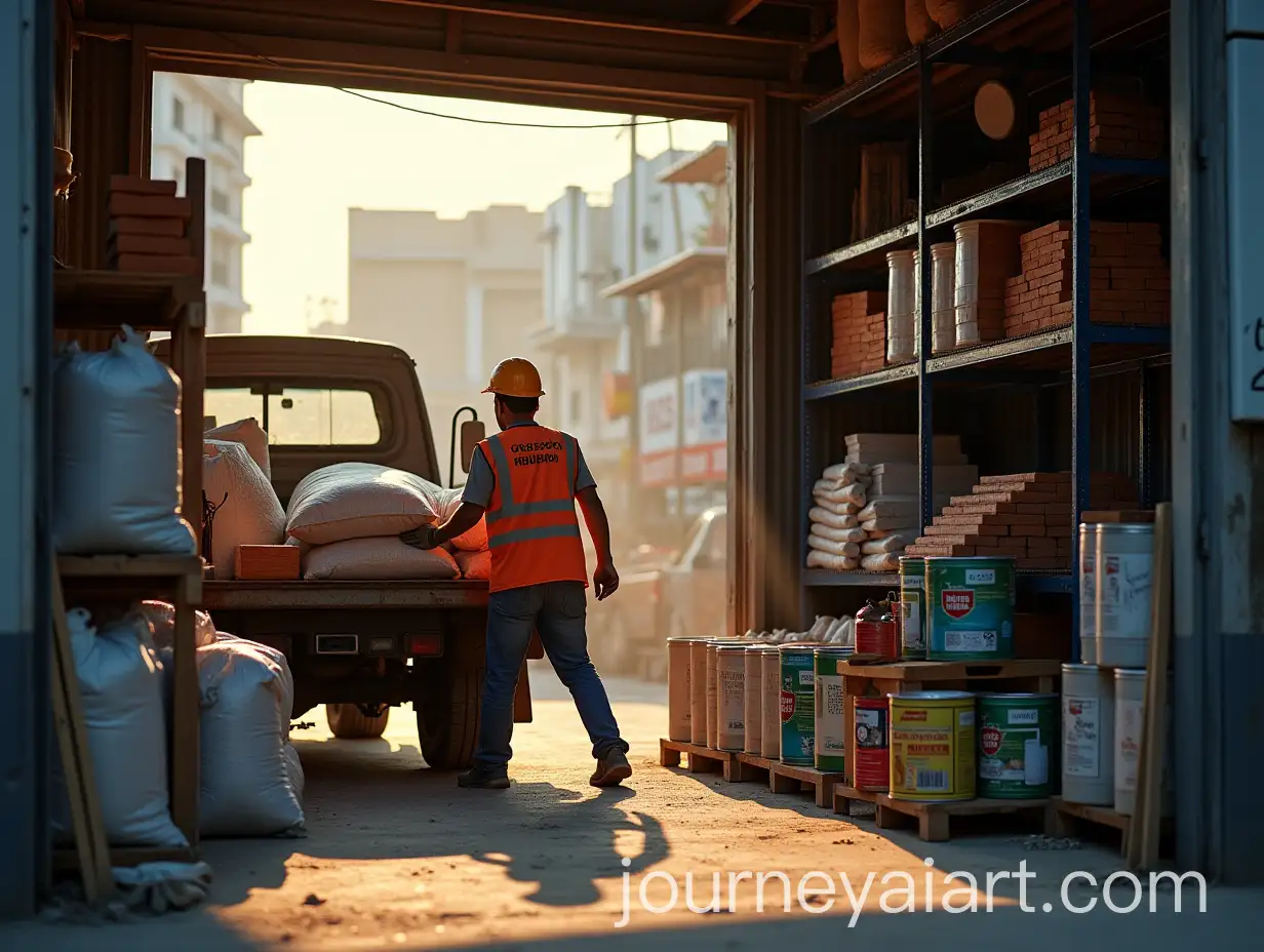 Construction-Worker-Loading-Cement-and-PVC-Pipes-at-Hardware-Store
