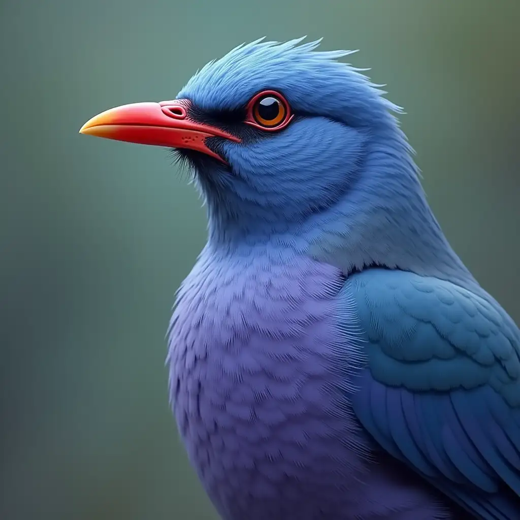 picture of a blue bird, red beak, with white and purple feathers for me