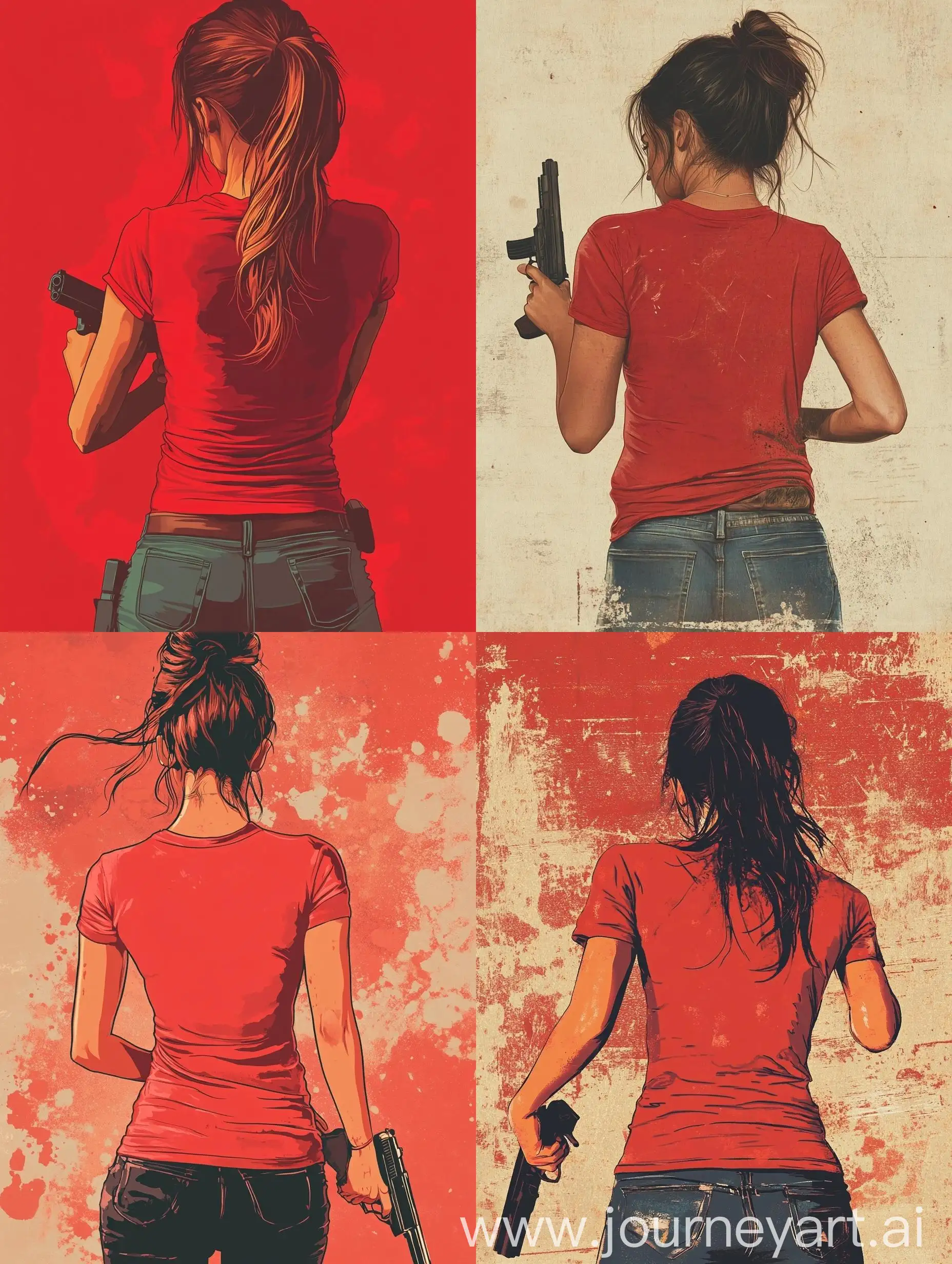 Girl-in-Red-TShirt-Holding-Gun-Movie-Poster-Illustration