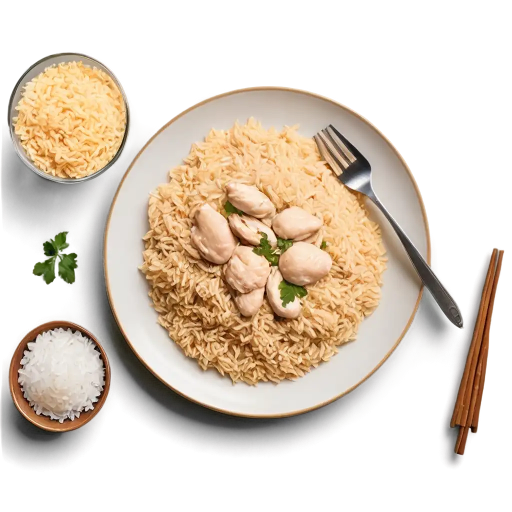 HighQuality-PNG-Image-of-a-Plate-of-Rice-with-Chicken-and-a-Glass-of-Ice