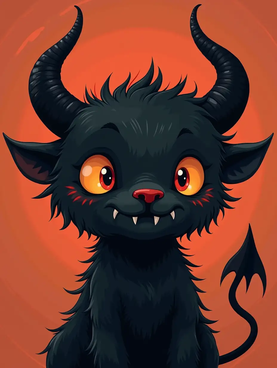 Illustrated Black Devil in Simple Cartoon Style