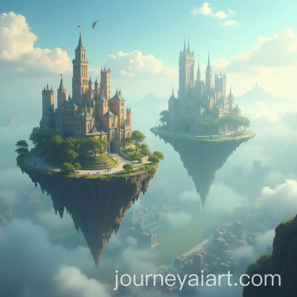 Contrasting-Floating-CitiesAI-Art-Prompt-Expansion-A-Sunny-Uplifting-City-vs-A-Grey-Ruined-City