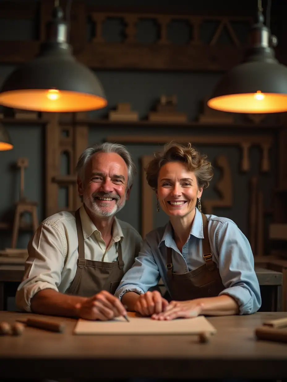 Couple-of-Craftsmen-in-Carpentry-Workshop-with-Rim-Lighting