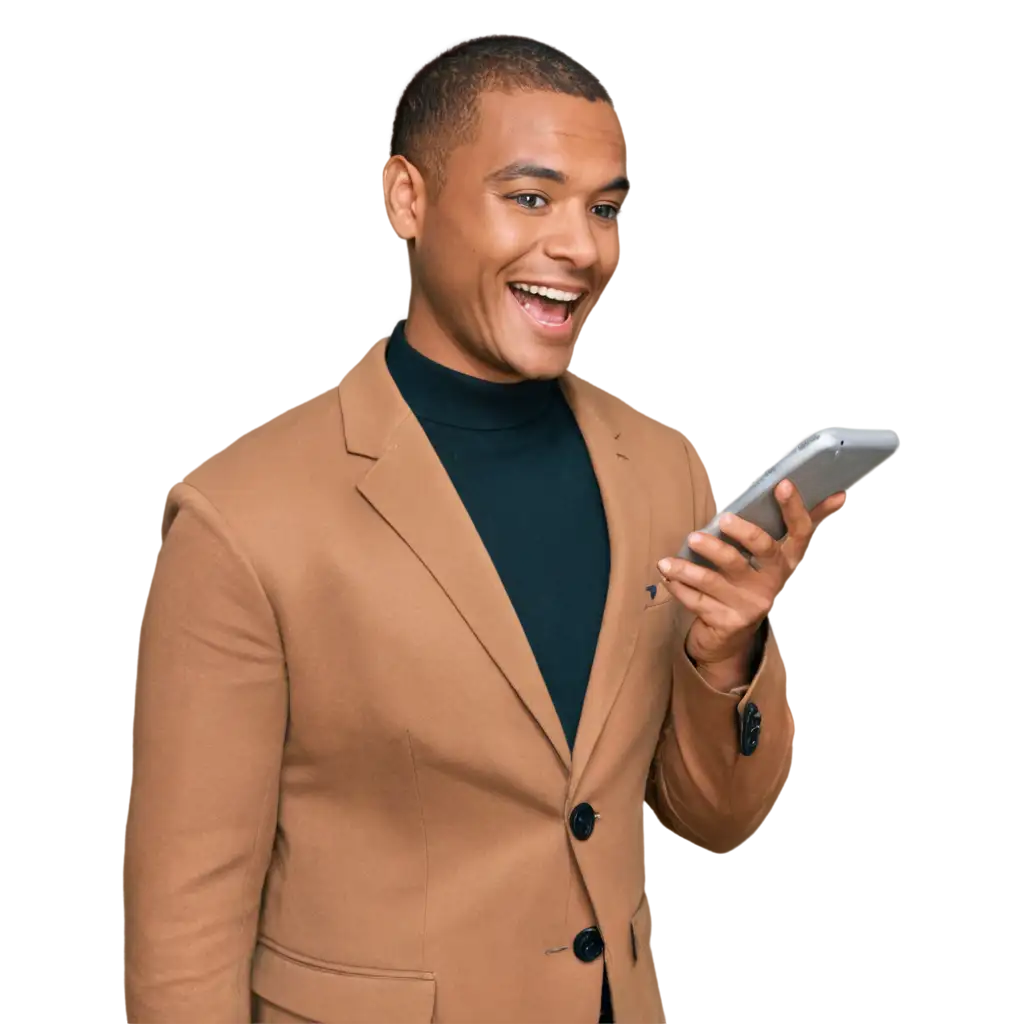 Man-Happily-Looking-at-Cellphone-Vibrant-PNG-Image-for-Enhanced-Online-Engagement