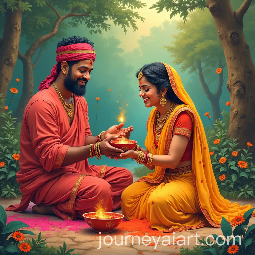 Radha-and-Krishna-Celebrating-Holi-Together-in-a-Garden-Traditional-Indian-Mythological-Artwork