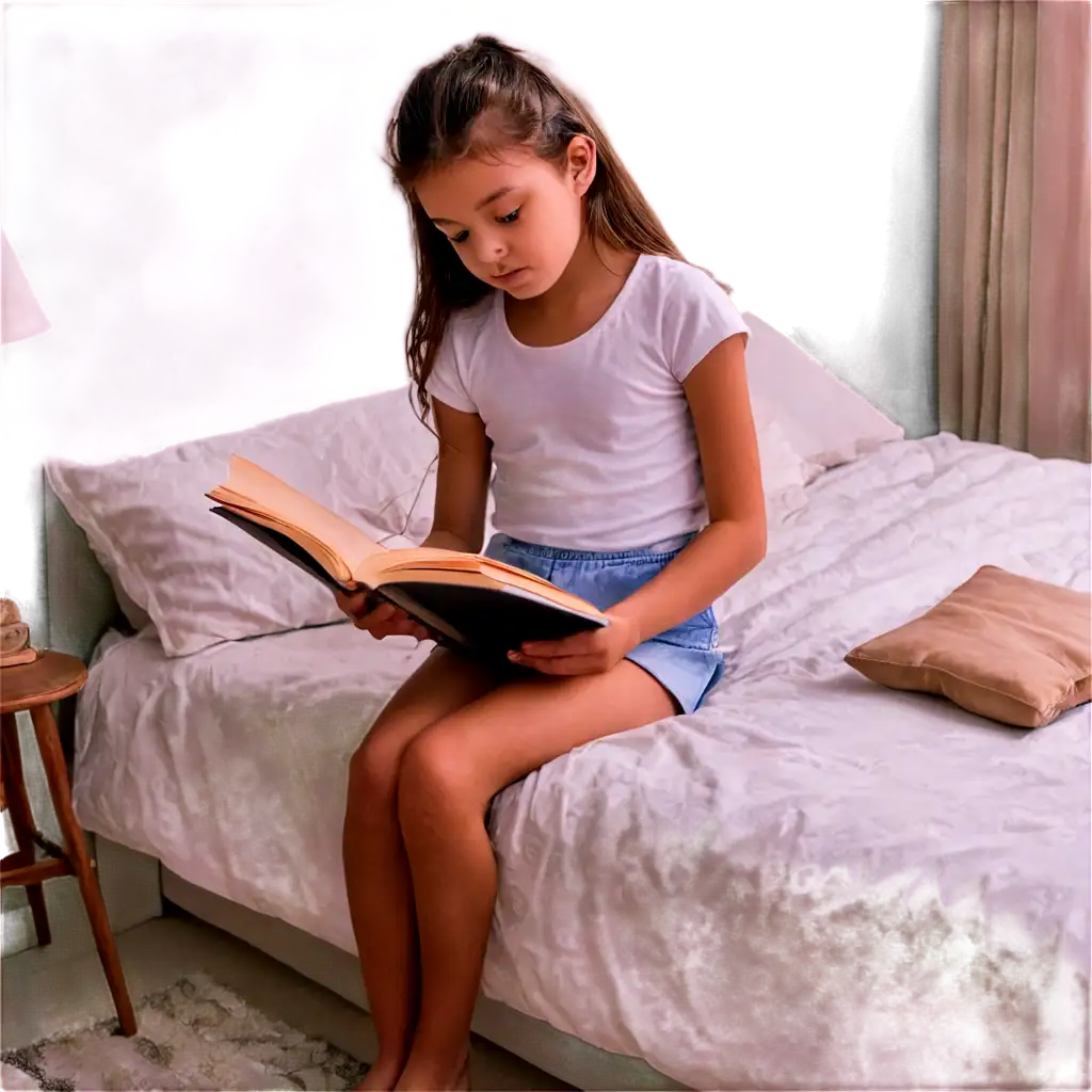 Captivating-PNG-A-Girl-Immersed-in-Reading-a-Book-in-Her-Bedroom