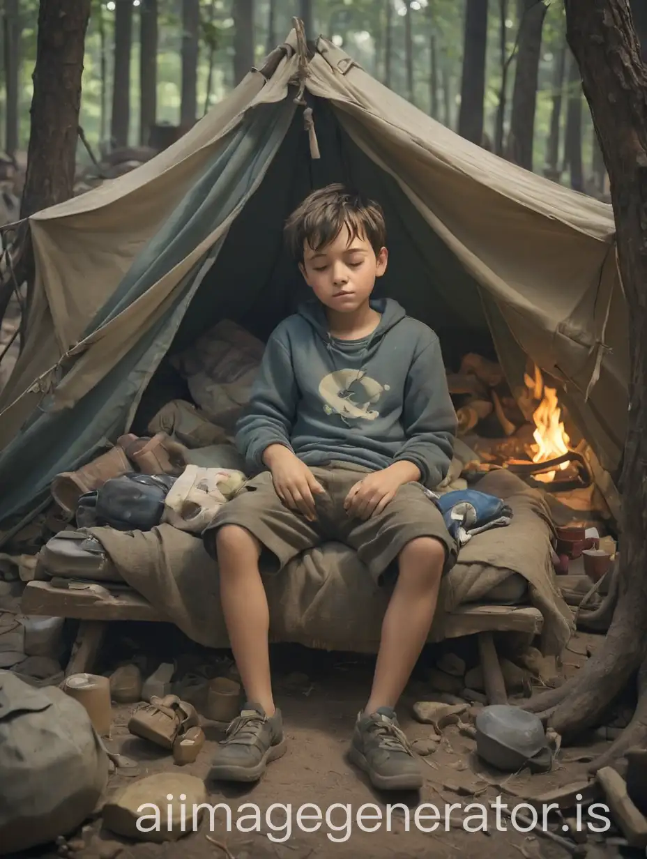 Boy-Sleeping-in-Wilderness-Campsite