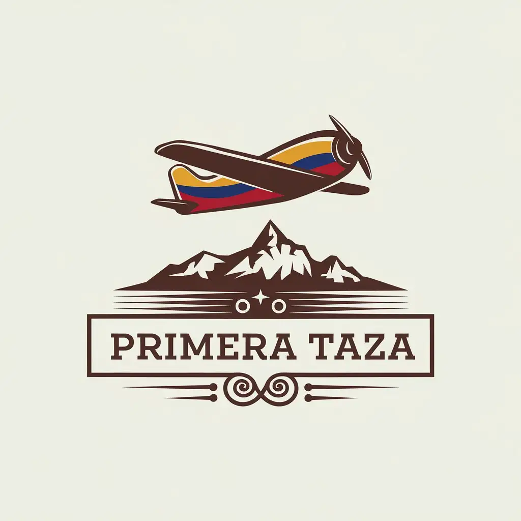 LOGO Design for Primera Taza Vintage Style with Brown Cream Colombian Flag Airplane Symbol