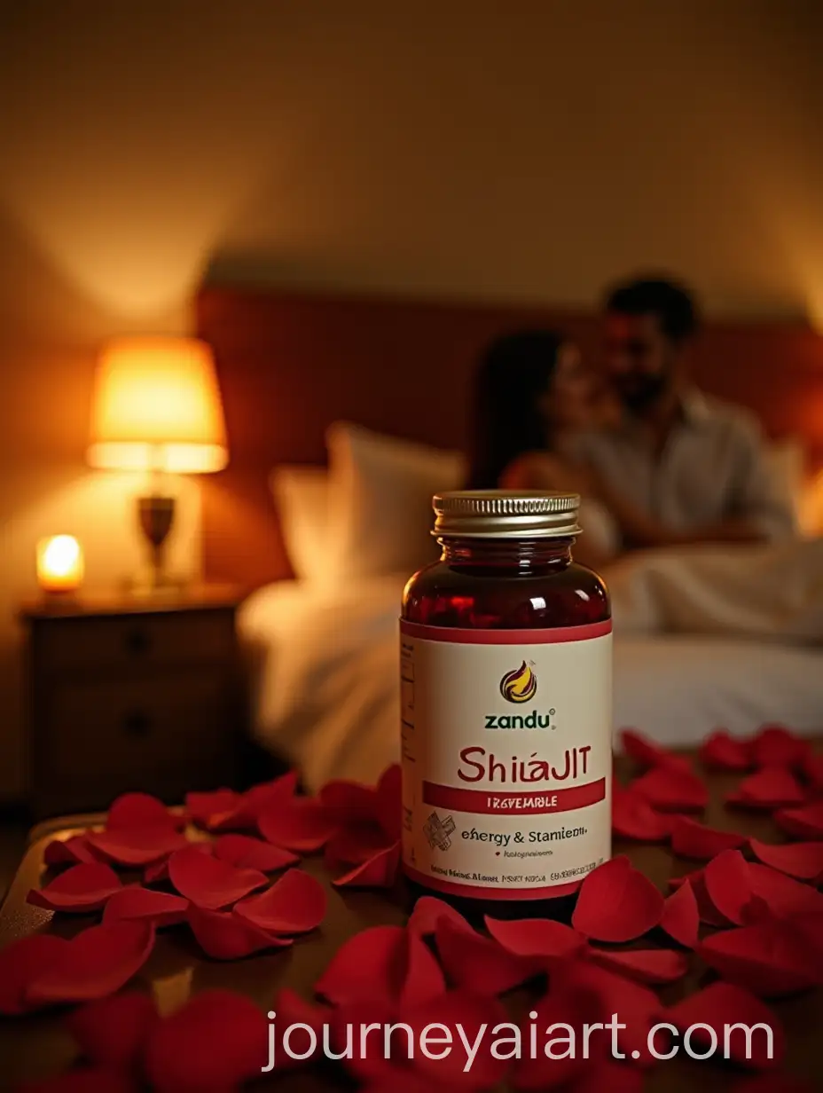 Romantic-Bedroom-with-Red-Rose-Petals-and-Zandu-Shilajit-Bottle